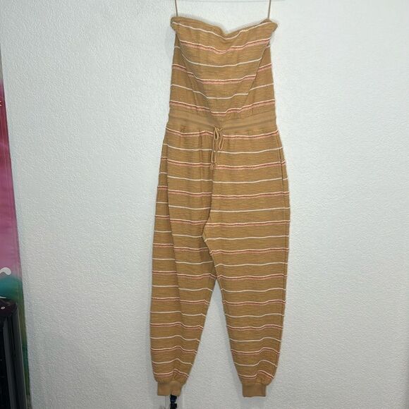 NWT L Space Revolve North Shore Jumpsuit Gold Stripe Strapless Large - Picture 2 of 13